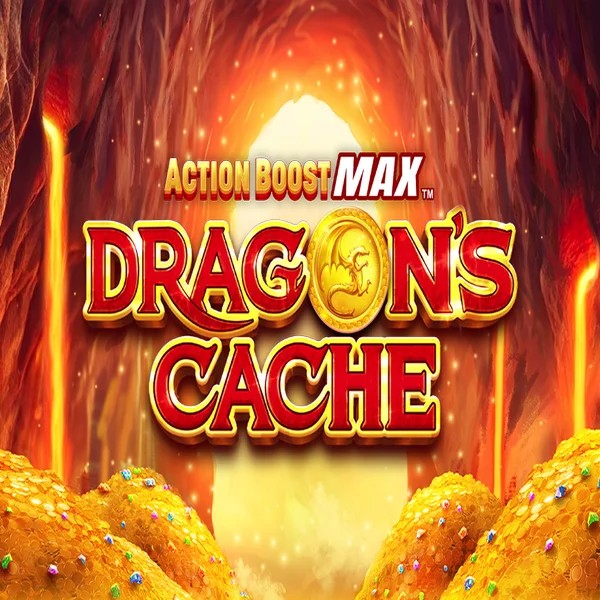 Action Boost Max Dragon's Cache slot logo by SpinPlay Games at Crystal Roll Casino
